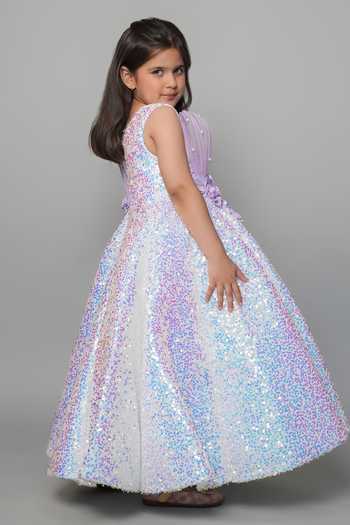 Jingle Bells_Purple Sequins, Beads, Fabric Flowers Work Gown _at_Aza_Fashions