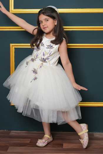 Shop_Jingle Bells_Off White Net Embroidered Dress _Online_at_Aza_Fashions
