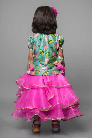 Jingle Bells Lotus Print Top & Lehenga Set 