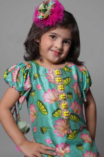 Jingle Bells_Pink Cotton, Tissue Lotus Print Top And Lehenga Set _at_Aza_Fashions