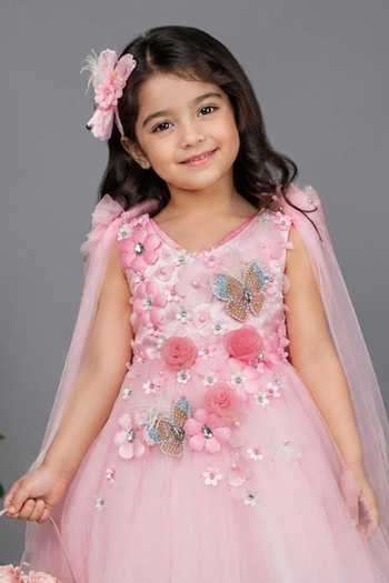 Shop_Jingle Bells_Pink Net Flower Embroidered Dress _Online_at_Aza_Fashions
