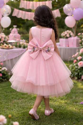 Jingle Bells_Pink Net Floral Embroidered Dress _Online_at_Aza_Fashions