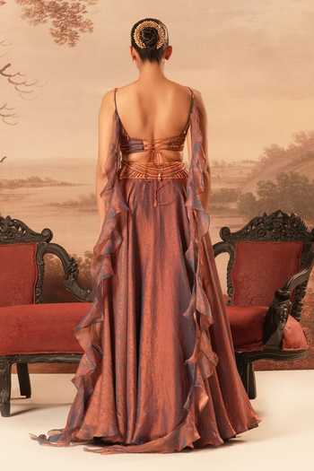 Kiran Kalsi Hand Embroidered Jacquard Silk Lehenga Set  