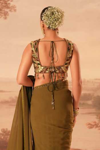 Kiran Kalsi Tonal Color Block Georgeete Saree & Blouse Set 