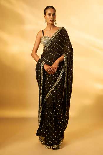 Vana Ethnics Mirror Embroidered Pre-Draped Saree Set 