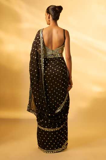 Vana Ethnics Mirror Embroidered Pre-Draped Saree Set 