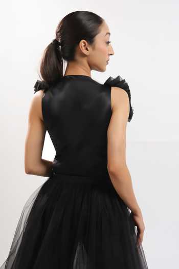 ASHNA VASWANI Pearl Embellished Waistcoat With Net Skirt 