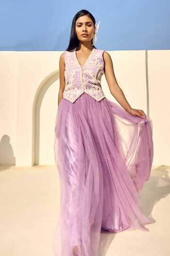 ASHNA VASWANI Abstract Pearl Embellished Waistcoat With Skirt 