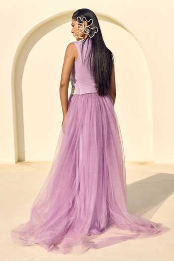 ASHNA VASWANI Abstract Pearl Embellished Waistcoat With Skirt 