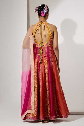 Aum By Asit And Ashima Amber Gulzar Silk Woven Anarkali With Dupatta