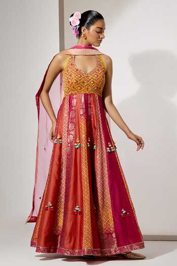 Aum By Asit And Ashima Amber Gulzar Silk Woven Anarkali With Dupatta