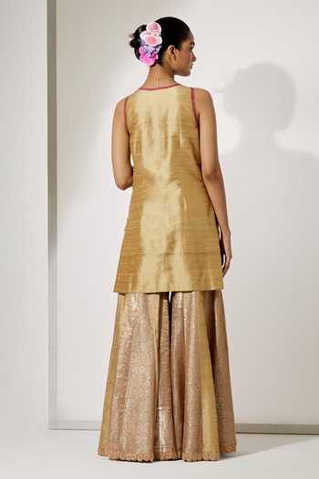 Aum By Asit And Ashima Sunheri Gul Silk Embroidered Kurta & Sharara Set 