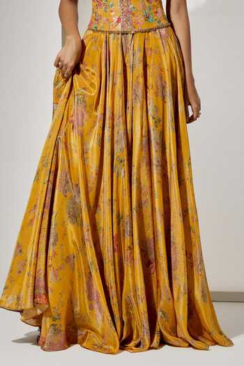 Buy Aum By Asit And Ashima Yellow Satin Embroidery, Sequins Bandeau Sunlit Bloom Print Corset And Skirt Set Online at Aza Fashions Buy_Aum By Asit And Ashima_Yellow Satin Embroidery, Sequins Bandeau Sunlit Bloom Print Corset And Skirt Set _Online_at_Aza_Fashions