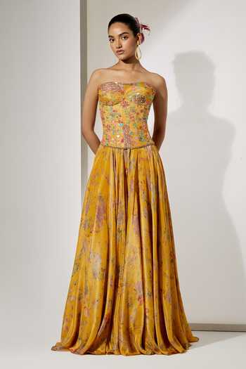 Aum By Asit And Ashima Sunlit Bloom Print Corset & Skirt Set 