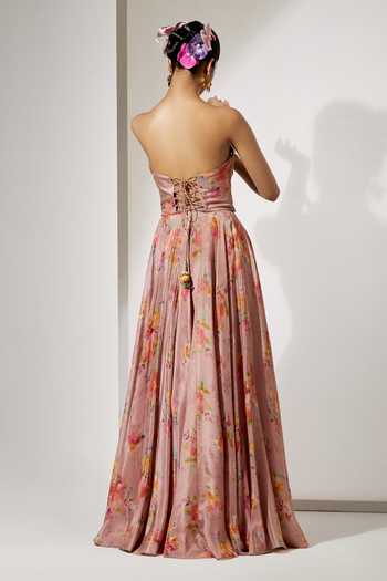 Aum By Asit And Ashima Floral Print Corset With Skirt 