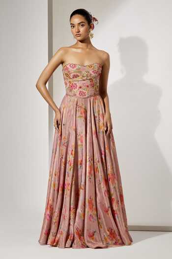 Aum By Asit And Ashima Floral Print Corset With Skirt 