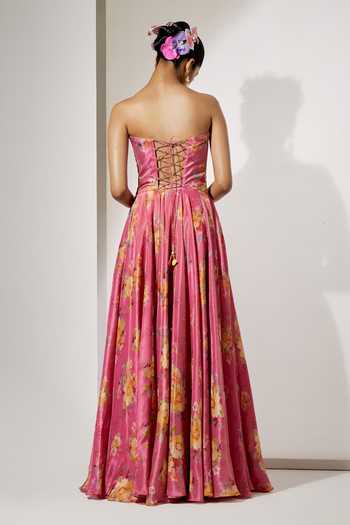 Aum By Asit And Ashima Flower Print Corset & Skirt Set 