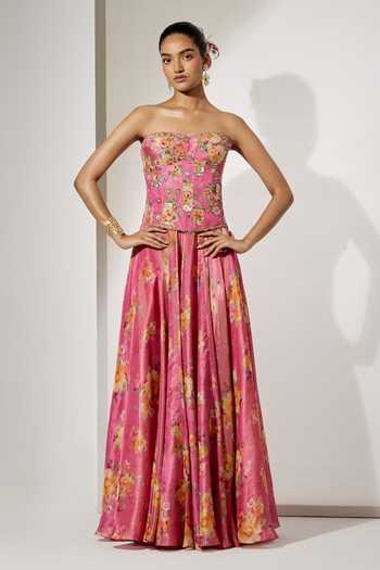 Aum By Asit And Ashima Flower Print Corset & Skirt Set 