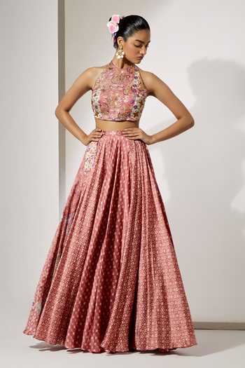 Aum By Asit And Ashima Rosewood Printed Blouse & Skirt Set 