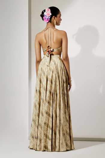 Aum By Asit And Ashima Ivory Bloom Print Blouse & Skirt Set 
