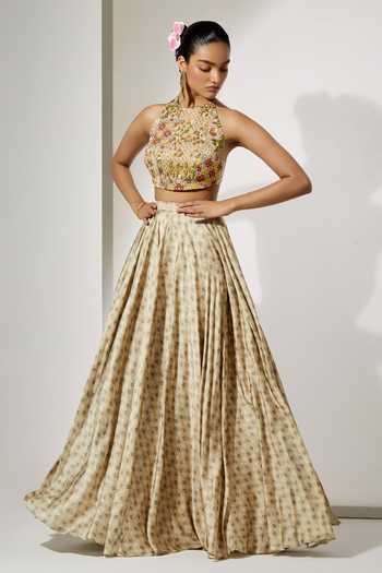 Aum By Asit And Ashima Ivory Bloom Print Blouse & Skirt Set 