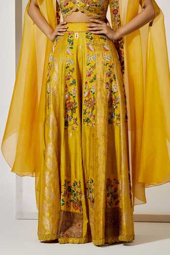 Buy Aum By Asit And Ashima Yellow Silk, Brocade V-, Plunge Sunlit Royale Embroidered Sharara Set Online at Aza Fashions Buy_Aum By Asit And Ashima_Yellow Silk, Brocade V-, Plunge Sunlit Royale Embroidered Sharara Set _Online_at_Aza_Fashions