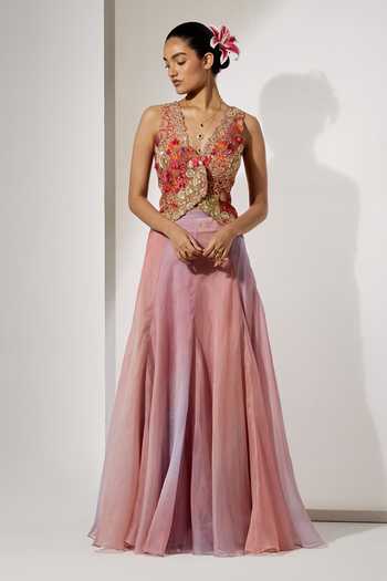 Aum By Asit And Ashima Blush Pink Embroidered Corset & Skirt Set 