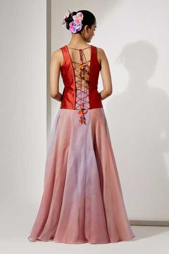 Aum By Asit And Ashima Blush Pink Embroidered Corset & Skirt Set 