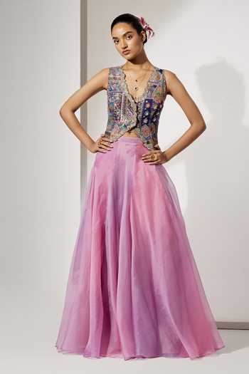 Aum By Asit And Ashima Lavender Embroidered Corset & Skirt Set 