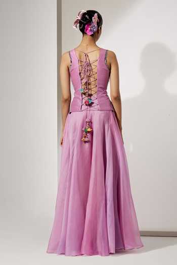 Aum By Asit And Ashima Lavender Embroidered Corset & Skirt Set 