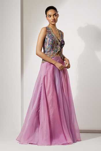 Shop Aum By Asit And Ashima Purple Silk, Organza Sequins, Mirrors Lavender Embroidered Corset And Skirt Set Online at Aza Fashions Shop_Aum By Asit And Ashima_Purple Silk, Organza Sequins, Mirrors Lavender Embroidered Corset And Skirt Set _Online_at_Aza_Fashions