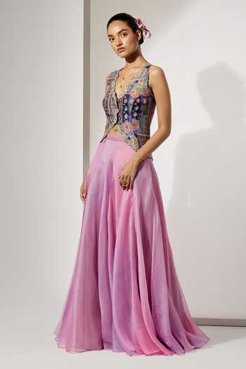 Aum By Asit And Ashima Purple Silk, Organza Sequins, Mirrors Lavender Embroidered Corset And Skirt Set at Aza Fashions Aum By Asit And Ashima_Purple Silk, Organza Sequins, Mirrors Lavender Embroidered Corset And Skirt Set _at_Aza_Fashions