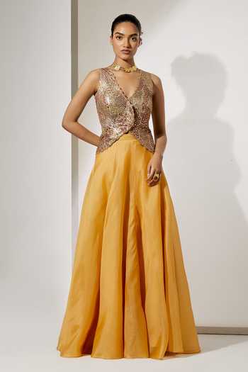 Aum By Asit And Ashima Embroidered Corset & Skirt Set 