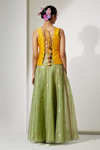 Aum By Asit And Ashima Sunflower Embroidered Corset & Skirt Set 