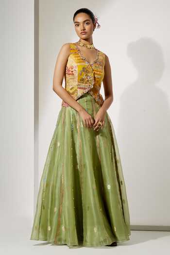Buy Aum By Asit And Ashima Yellow Organza Sequins, Beads, Zari, Sunflower Embroidered Corset And Skirt Set Online at Aza Fashions Buy_Aum By Asit And Ashima_Yellow Organza Sequins, Beads, Zari, Sunflower Embroidered Corset And Skirt Set _Online_at_Aza_Fashions