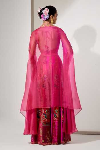 Aum By Asit And Ashima Fuchsia Embroidered Cape Sharara Set 