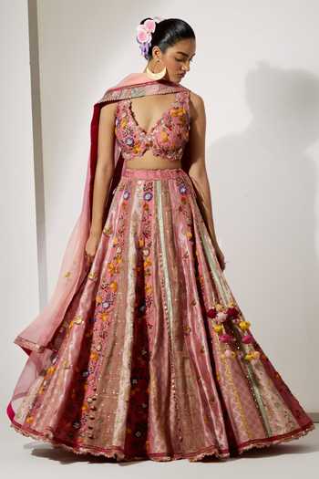 Aum By Asit And Ashima Rose Pink Embroidered Lehenga Set 