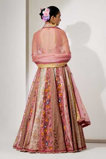 Aum By Asit And Ashima Rose Pink Embroidered Lehenga Set 