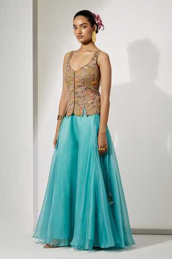 Buy Aum By Asit And Ashima Grey Silk, Organza Embroidery, Beads, Zari, Stones V-neck Corset And Skirt Set Online at Aza Fashions Buy_Aum By Asit And Ashima_Grey Silk, Organza Embroidery, Beads, Zari, Stones V-neck Corset And Skirt Set _Online_at_Aza_Fashions