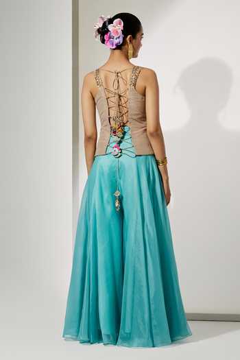 Aum By Asit And Ashima Grey Embroidered Corset & Skirt Set 