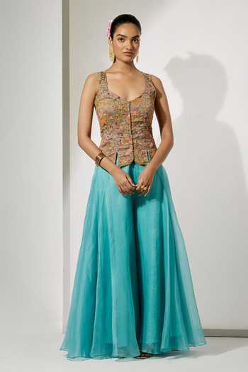 Aum By Asit And Ashima Grey Embroidered Corset & Skirt Set 