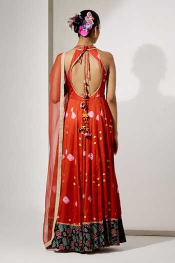 Aum By Asit And Ashima Gulnaar Silk Printed Anarkali With Dupatta 