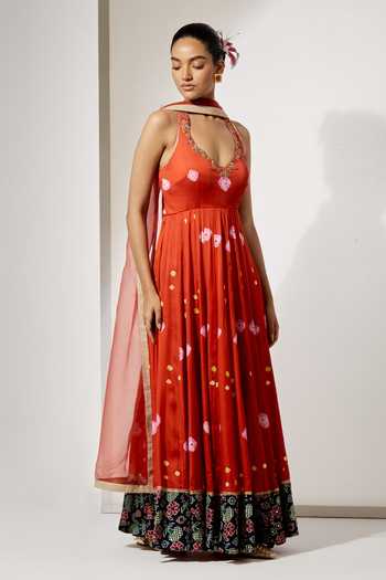 Buy Aum By Asit And Ashima Orange Silk Scoop Neck Gulnaar Printed Anarkali With Dupatta Online at Aza Fashions Buy_Aum By Asit And Ashima_Orange Silk Scoop Neck Gulnaar Printed Anarkali With Dupatta _Online_at_Aza_Fashions