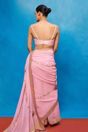 Ekaya Banaras Handwoven Pink Banarasi Saree With Running Blouse 