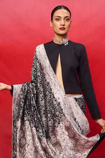 Ekaya Banaras Handwoven Chiffon Embossed Saree & Running Blouse 