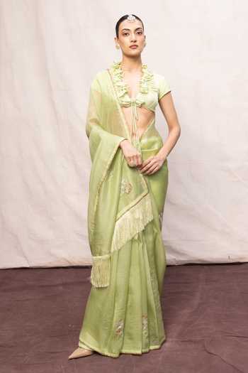 Ekaya Banaras Green Handwoven Saree With Running Blouse Online at Aza Fashions Ekaya Banaras_Green Handwoven Saree With Running Blouse _Online_at_Aza_Fashions