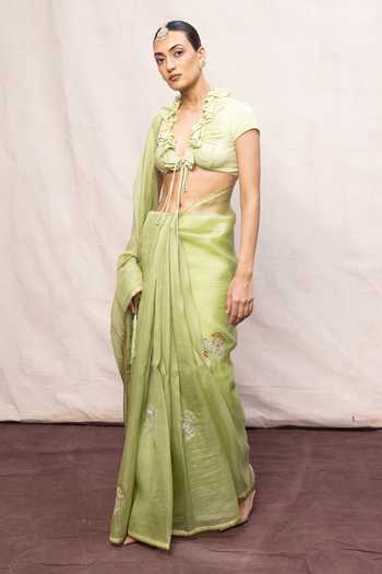 Shop Ekaya Banaras Green Handwoven Saree With Running Blouse Online at Aza Fashions Shop_Ekaya Banaras_Green Handwoven Saree With Running Blouse _Online_at_Aza_Fashions