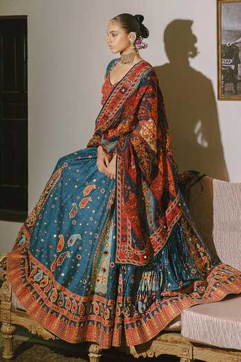Buy Aditi Gupta Blue Silk, Organza Sweetheart Neck Paisley Print Lehenga Set Online at Aza Fashions Buy_Aditi Gupta_Blue Silk, Organza Sweetheart Neck Paisley Print Lehenga Set _Online_at_Aza_Fashions