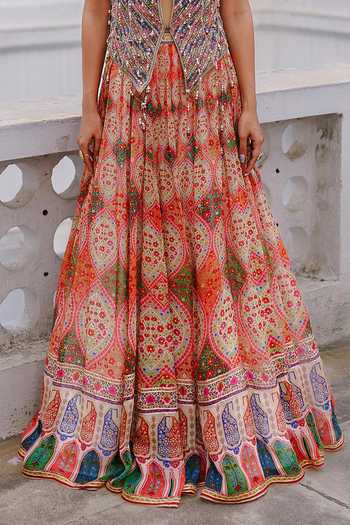 Shop Aditi Gupta Green Organza Sequins, Pearls, Mirrors, Tassels Thread Work Corset And Skirt Set Online at Aza Fashions Shop_Aditi Gupta_Green Organza Sequins, Pearls, Mirrors, Tassels Thread Work Corset And Skirt Set _Online_at_Aza_Fashions