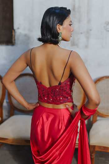 Aditi Gupta Pre-Draped Saree With Cutdana Embroidered Corset
